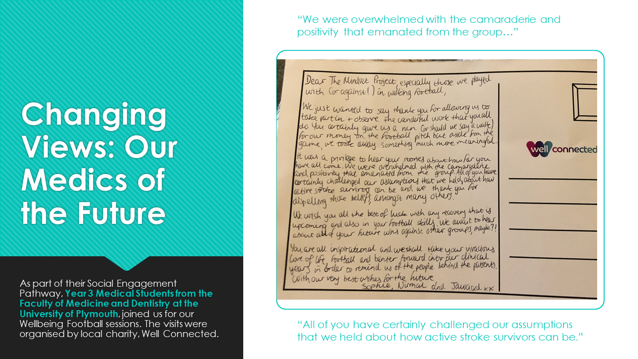 An image of a slide with a postcard from Year 3 Medical Students from the Faculty of Medicine and Dentistry at the University of Plymouth